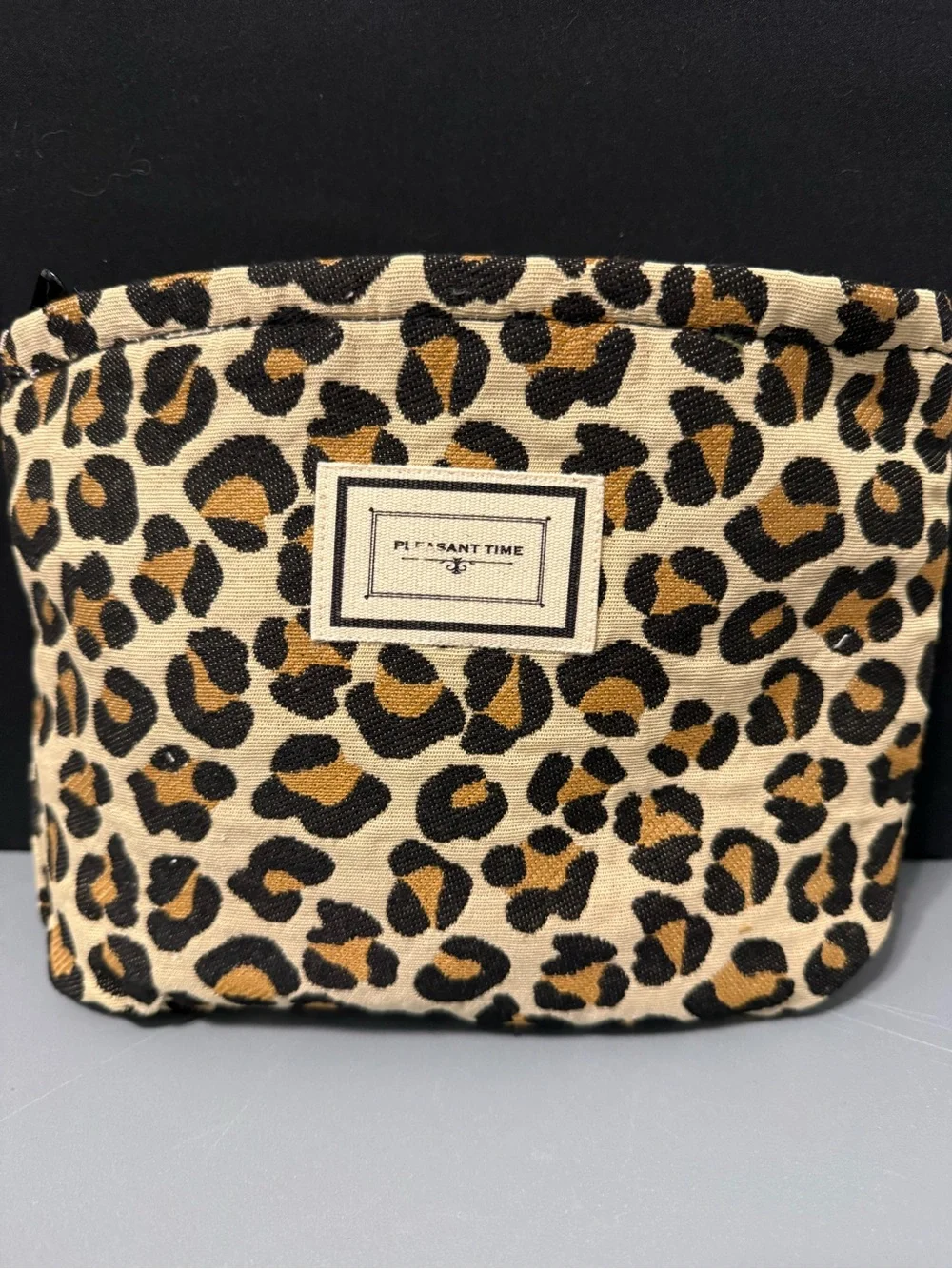 Pleasant Time Leopard Print Cosmetic Pouch - Tan & Black